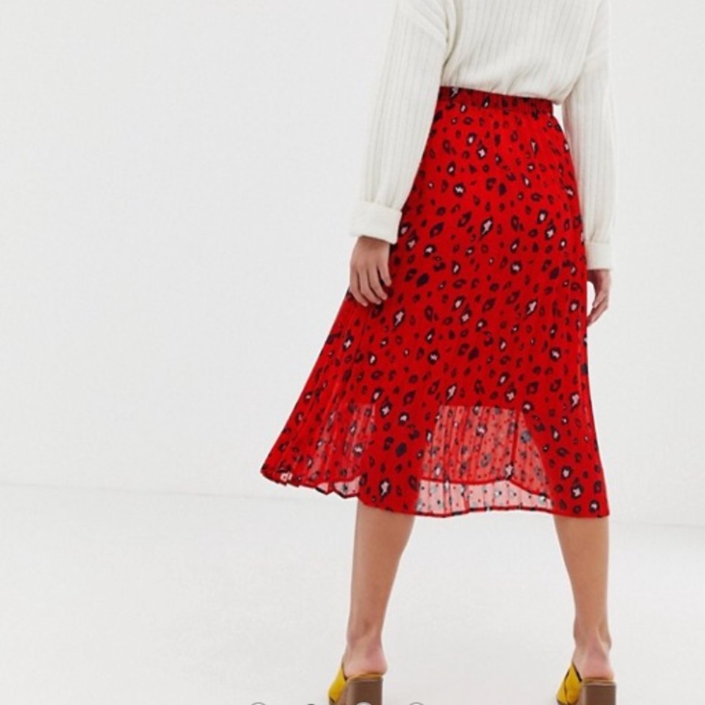 ASOS red leopard print pleated skirt
